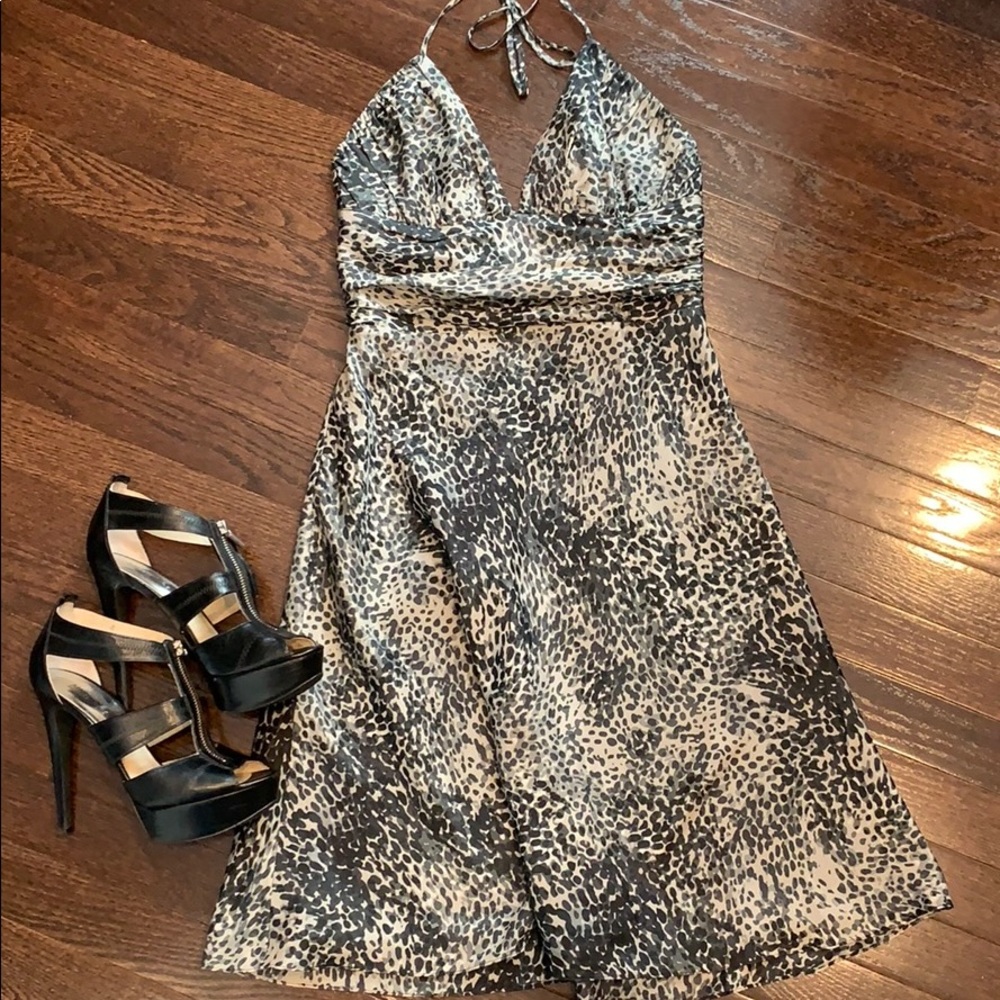 Printed silk halter dress